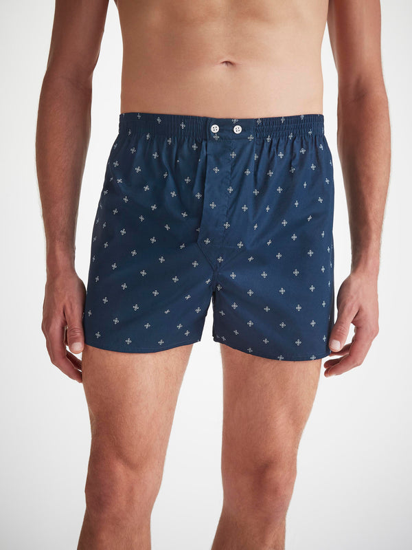 Derek Rose Men's Classic Fit Boxers Cotton Batiste Navy Sailor's Knot Print Navy