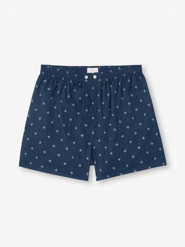 derek rose Men's Classic Fit Boxers Cotton Batiste Navy Sailor's Knot Print Navy