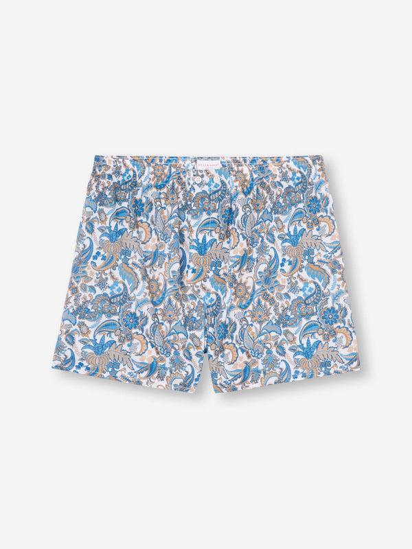 derek rose Men's Classic Fit Boxers Cotton Batiste White Jungle Paisley Print White