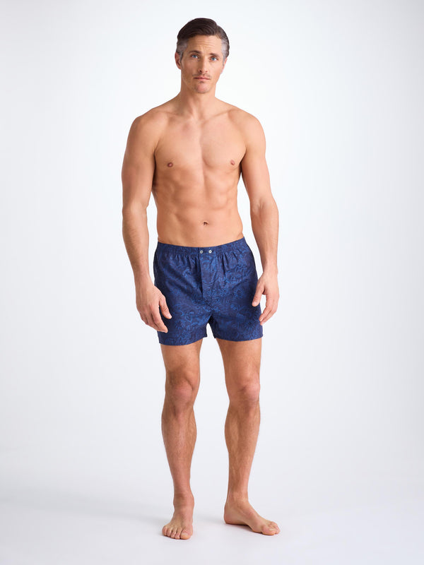 Derek Rose Men's Classic Fit Boxers Cotton Jacquard Navy Jungle Paisley Pattern Navy