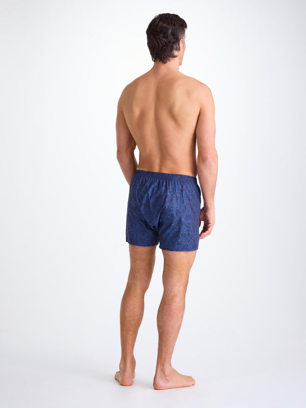 Derek Rose Men's Classic Fit Boxers Cotton Jacquard Navy Jungle Paisley Pattern Navy