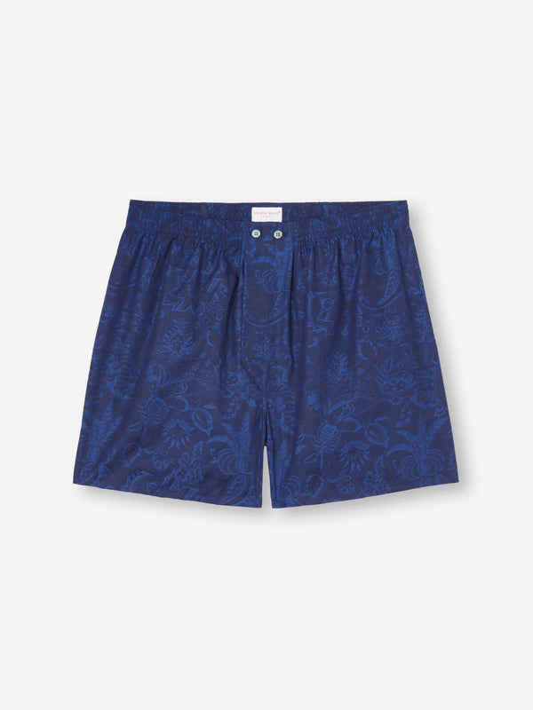 derek rose Men's Classic Fit Boxers Cotton Jacquard Navy Jungle Paisley Pattern Navy