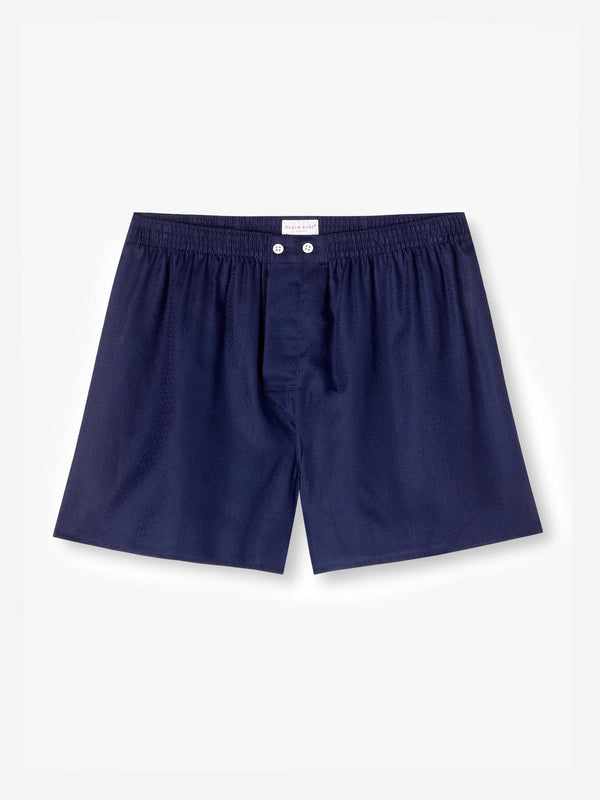 derek rose Men's Classic Fit Boxers Cotton Jacquard Navy Rose Star Pattern Navy
