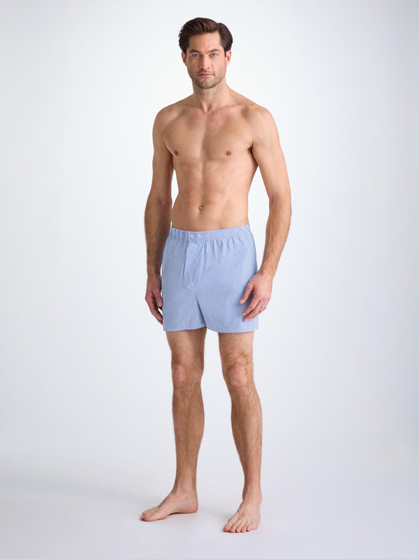 Derek Rose Men's Classic Fit Boxers Gingham Cotton Blue Light Blue