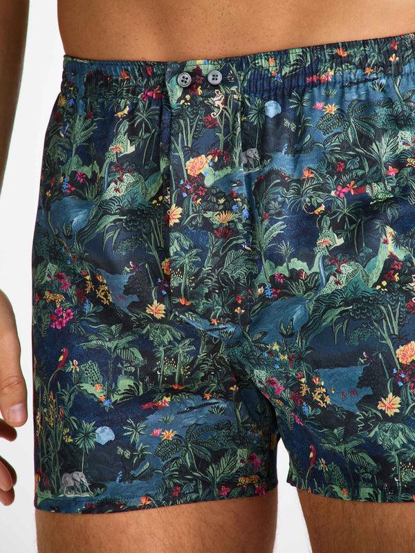 Derek Rose Men's Classic Fit Boxers Silk Satin Multi Midnight Jungle Print Multi