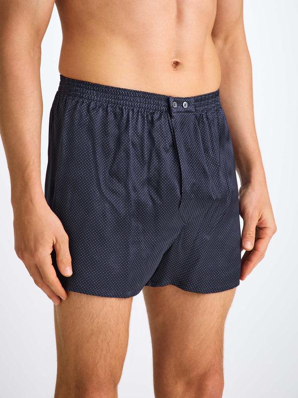 Derek Rose Men's Classic Fit Boxers Silk Satin Navy Micro Dot Print Navy