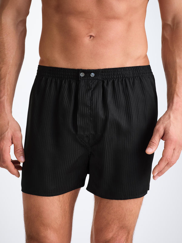 Derek Rose Men's Classic Fit Boxers Woburn Silk Satin Black Black