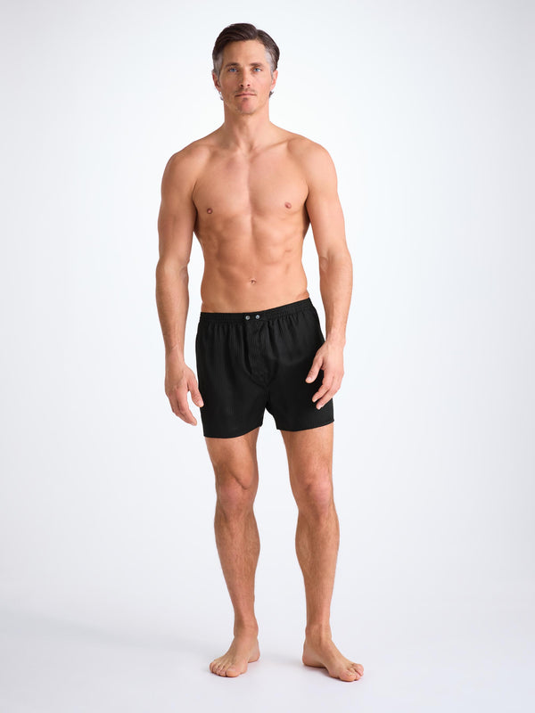 Derek Rose Men's Classic Fit Boxers Woburn Silk Satin Black Black