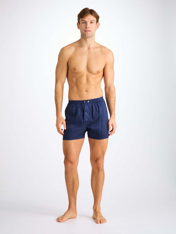Derek Rose Men's Classic Fit Boxers Woburn Silk Satin Navy Navy