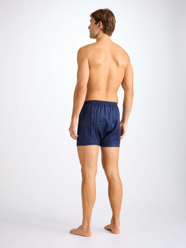 Derek Rose Men's Classic Fit Boxers Woburn Silk Satin Navy Navy