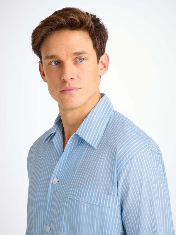 Derek Rose Men's Classic Fit Pajamas Amalfi 21 Cotton Batiste Blue Light Blue