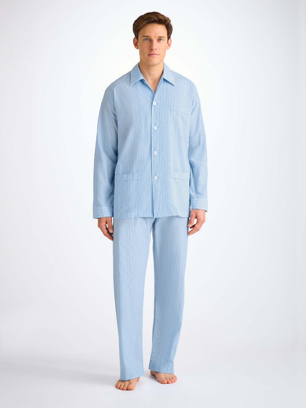Derek Rose Men's Classic Fit Pajamas Amalfi 21 Cotton Batiste Blue Light Blue
