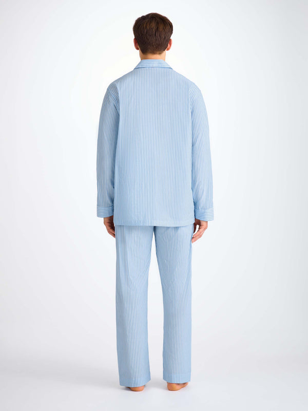 Derek Rose Men's Classic Fit Pajamas Amalfi 21 Cotton Batiste Blue Light Blue