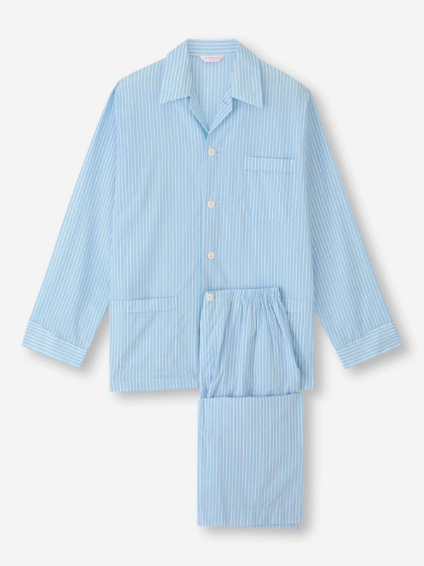 derek rose Men's Classic Fit Pajamas Amalfi 21 Cotton Batiste Blue Light Blue