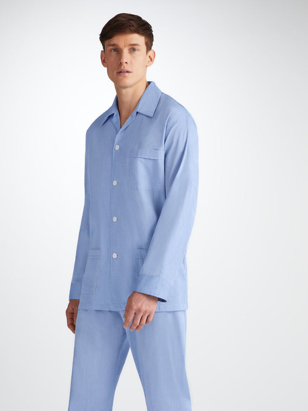 Derek Rose Men's Classic Fit Pajamas Amalfi Cotton Batiste Blue Mid Blue