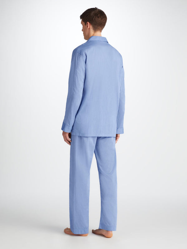 Derek Rose Men's Classic Fit Pajamas Amalfi Cotton Batiste Blue Mid Blue