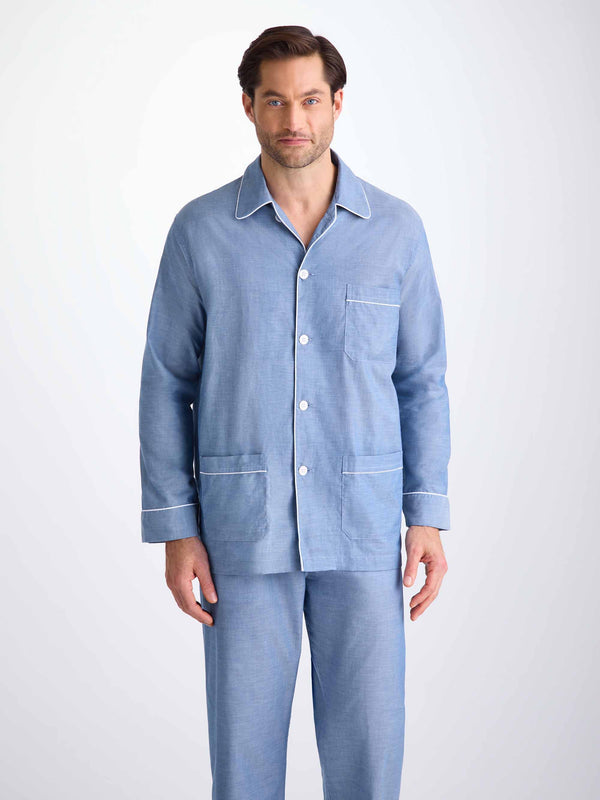Derek Rose Men's Classic Fit Pajamas Amalfi Cotton Batiste Denim Denim