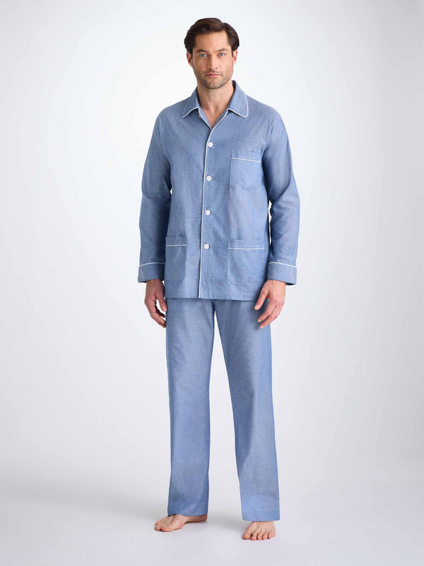 Derek Rose Men's Classic Fit Pajamas Amalfi Cotton Batiste Denim Denim