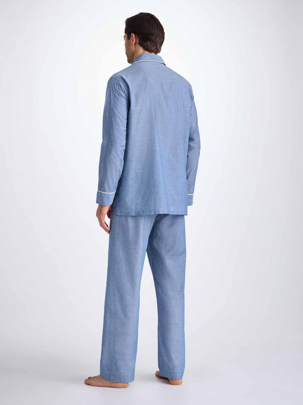 Derek Rose Men's Classic Fit Pajamas Amalfi Cotton Batiste Denim Denim
