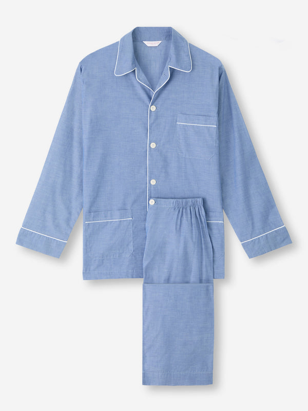 derek rose Men's Classic Fit Pajamas Amalfi Cotton Batiste Denim Denim