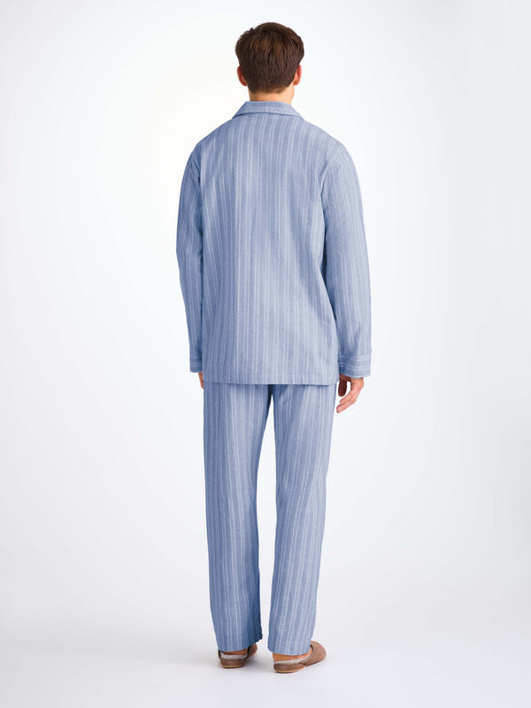 Derek Rose Men's Classic Fit Pajamas Arran 20 Brushed Cotton Blue Mid Blue