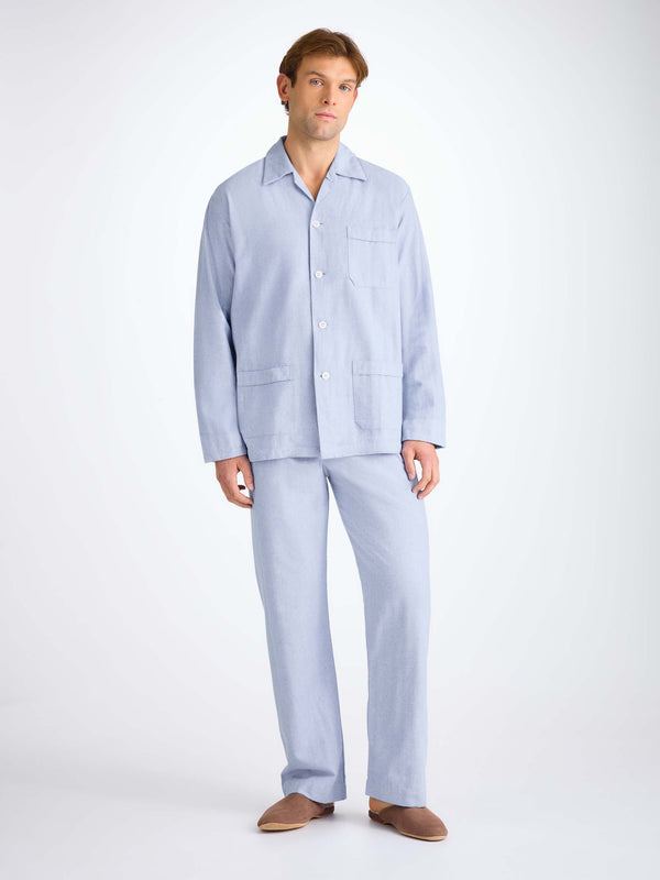 Derek Rose Men's Classic Fit Pajamas Arran 24 Brushed Cotton Blue Light Blue
