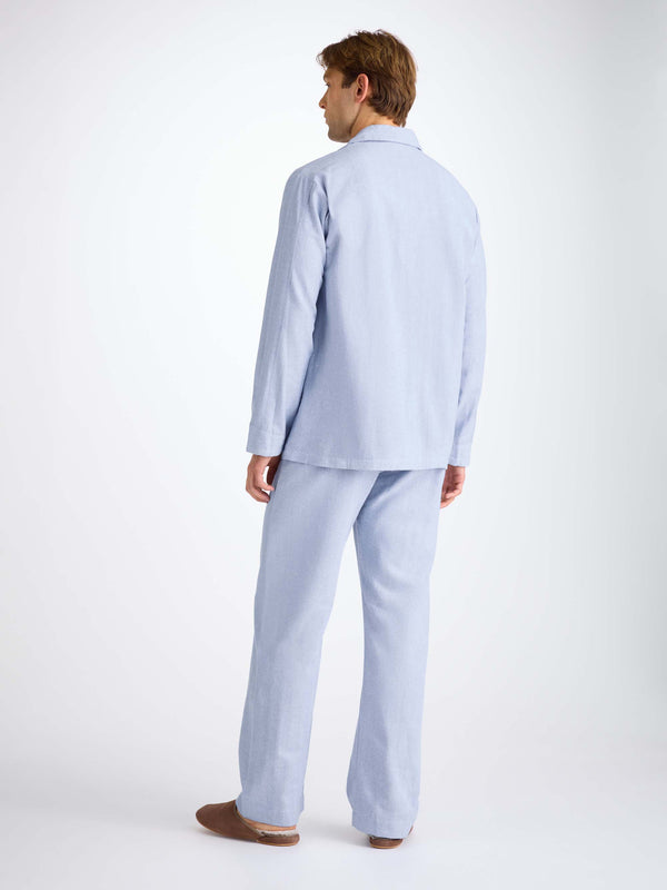 Derek Rose Men's Classic Fit Pajamas Arran 24 Brushed Cotton Blue Light Blue