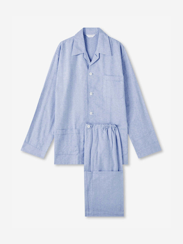 derek rose Men's Classic Fit Pajamas Arran 24 Brushed Cotton Blue Light Blue