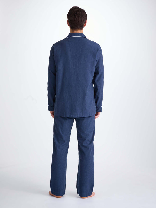 Derek Rose Men's Classic Fit Pajamas Balmoral 3 Brushed Cotton Navy Navy