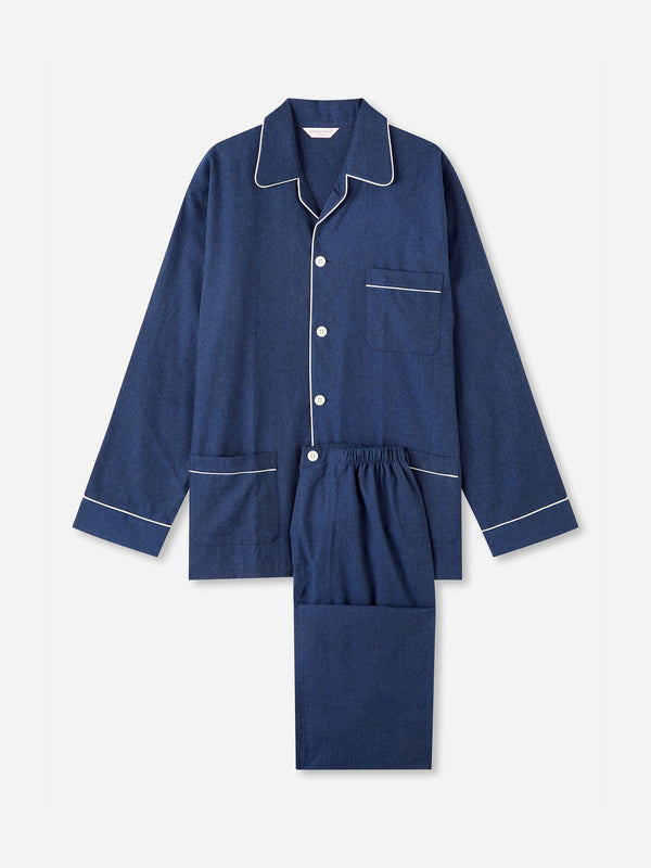 derek rose Men's Classic Fit Pajamas Balmoral 3 Brushed Cotton Navy Navy