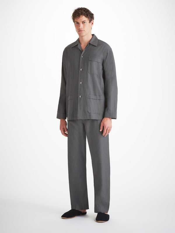 Derek Rose Men's Classic Fit Pajamas Balmoral Brushed Cotton Charcoal Charcoal