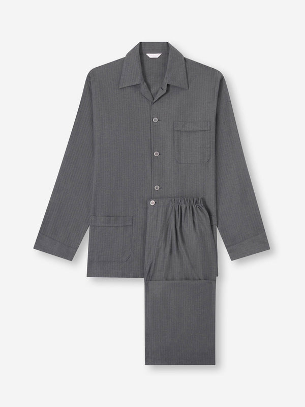 derek rose Men's Classic Fit Pajamas Balmoral Brushed Cotton Charcoal Charcoal