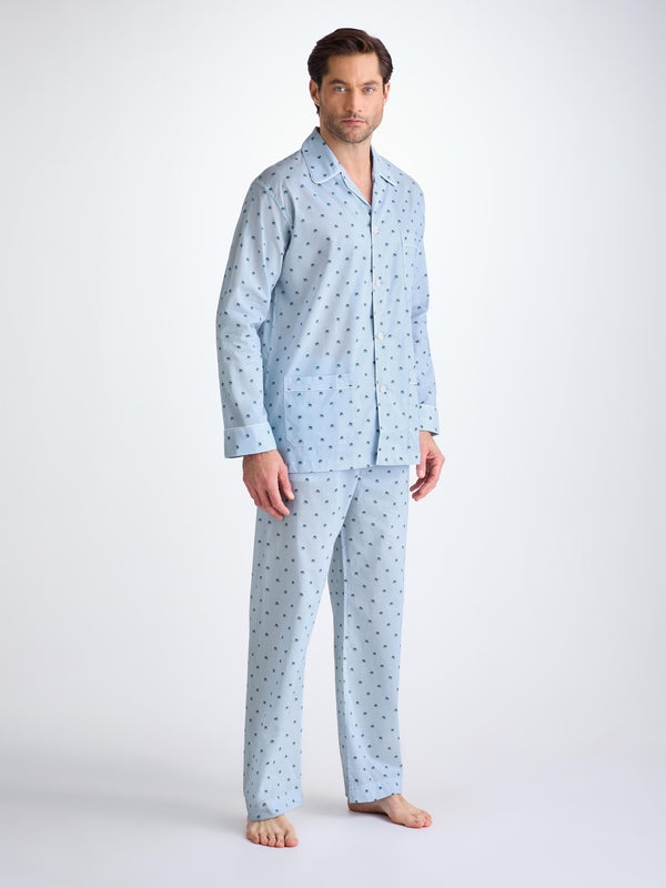 Derek Rose Men's Classic Fit Pajamas Cotton Batiste Blue Elephant Print Blue