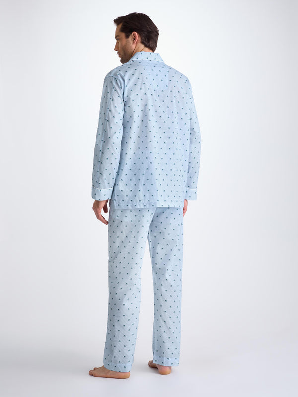 Derek Rose Men's Classic Fit Pajamas Cotton Batiste Blue Elephant Print Blue