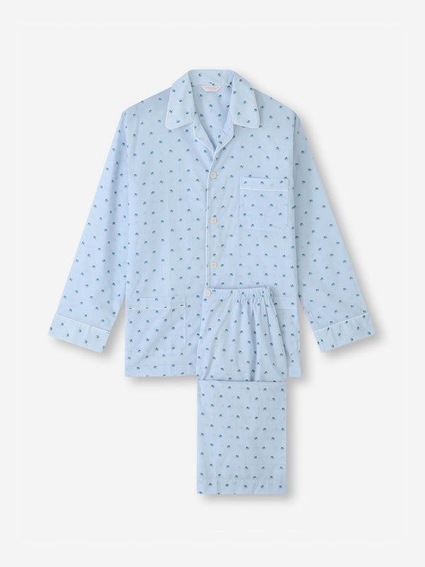 derek rose Men's Classic Fit Pajamas Cotton Batiste Blue Elephant Print Blue