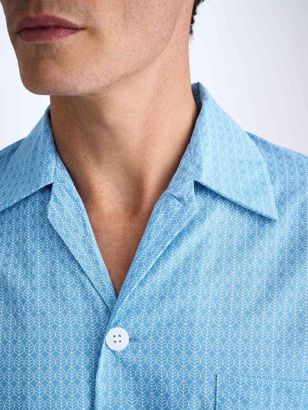 Derek Rose Men's Classic Fit Pajamas Cotton Batiste Blue Jungle Leaf Print Light Blue