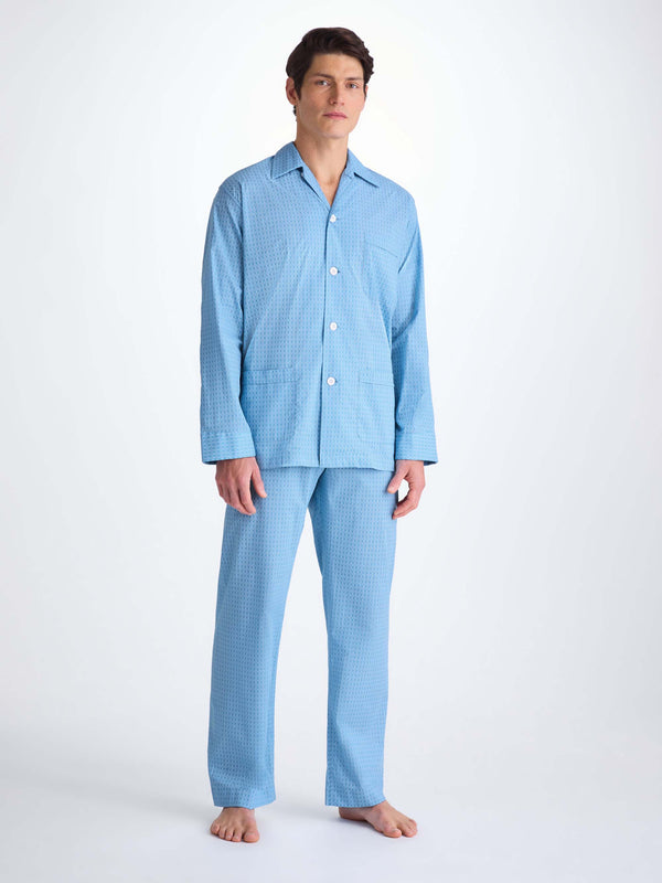 Derek Rose Men's Classic Fit Pajamas Cotton Batiste Blue Jungle Leaf Print Light Blue