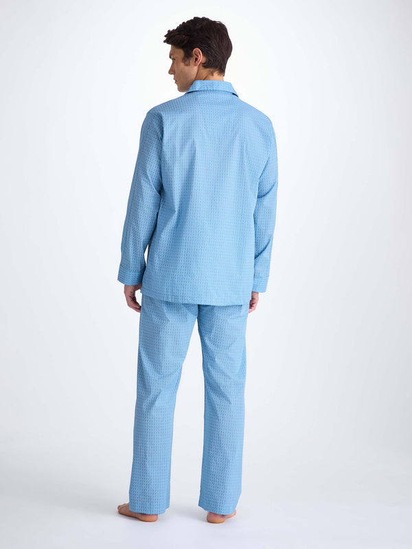 Derek Rose Men's Classic Fit Pajamas Cotton Batiste Blue Jungle Leaf Print Light Blue