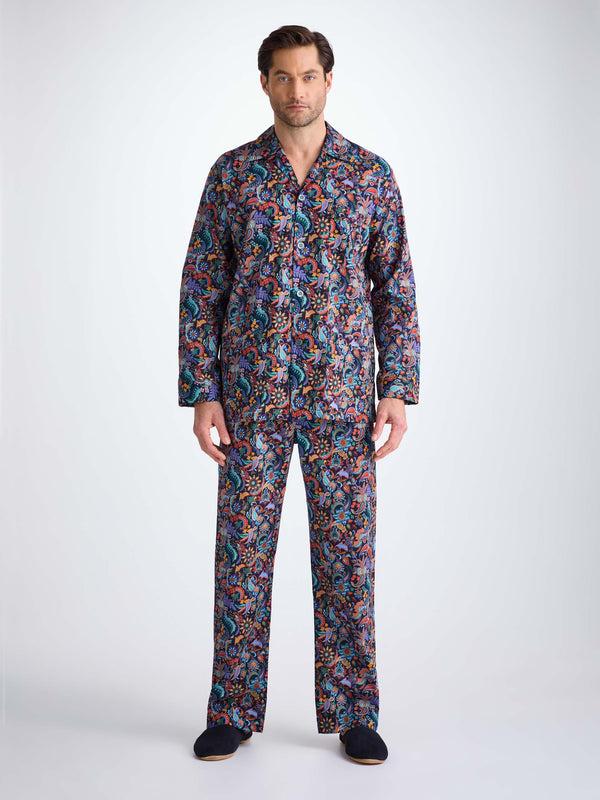 Derek Rose Men's Classic Fit Pajamas Cotton Batiste Multi Jungle Paisley Print Multi