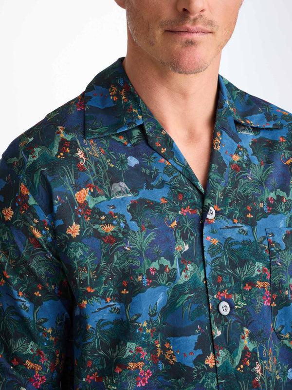 Derek Rose Men's Classic Fit Pajamas Cotton Batiste Multi Midnight Jungle Print Multi