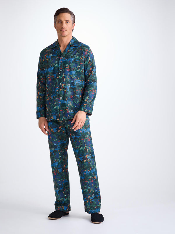 Derek Rose Men's Classic Fit Pajamas Cotton Batiste Multi Midnight Jungle Print Multi