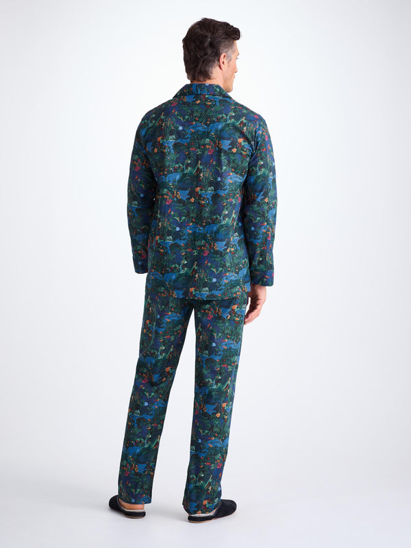 Derek Rose Men's Classic Fit Pajamas Cotton Batiste Multi Midnight Jungle Print Multi