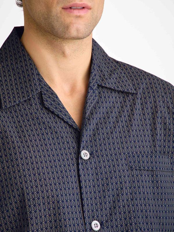 Derek Rose Men's Classic Fit Pajamas Cotton Batiste Navy Jungle Leaf Print Navy