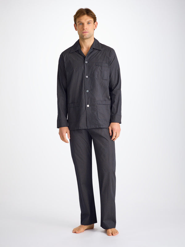 Derek Rose Men's Classic Fit Pajamas Cotton Batiste Navy Jungle Leaf Print Navy