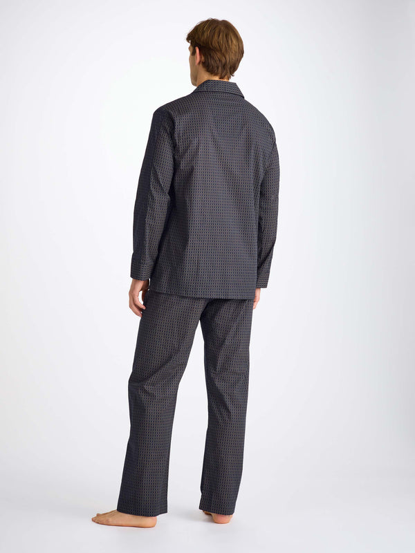 Derek Rose Men's Classic Fit Pajamas Cotton Batiste Navy Jungle Leaf Print Navy