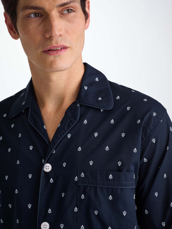 Derek Rose Men's Classic Fit Pajamas Cotton Batiste Navy Paisley Motif Navy