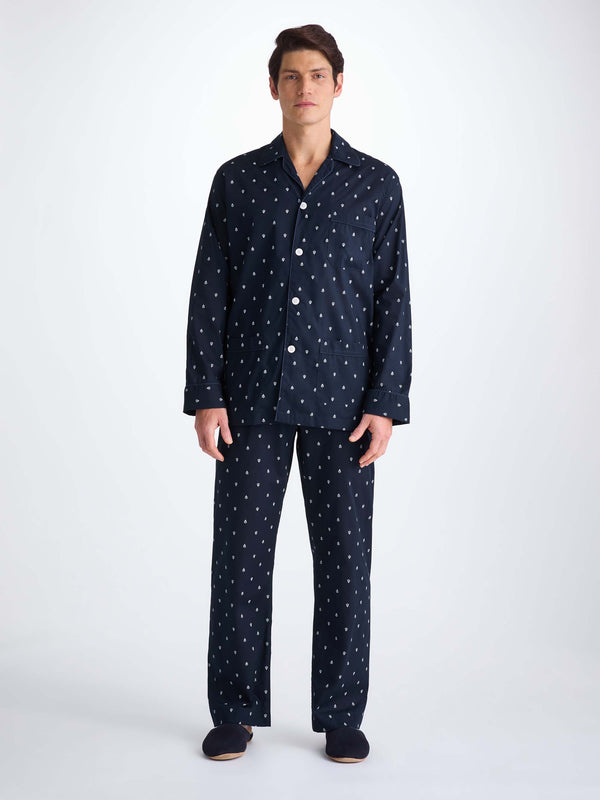 Derek Rose Men's Classic Fit Pajamas Cotton Batiste Navy Paisley Motif Navy