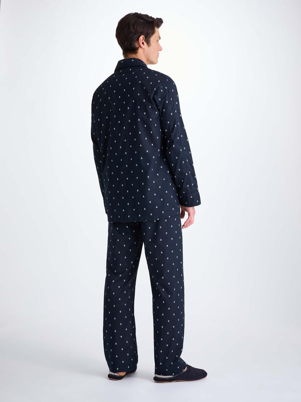 Derek Rose Men's Classic Fit Pajamas Cotton Batiste Navy Paisley Motif Navy