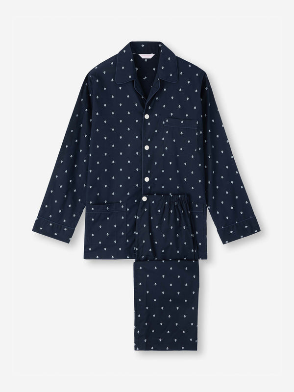 derek rose Men's Classic Fit Pajamas Cotton Batiste Navy Paisley Motif Navy