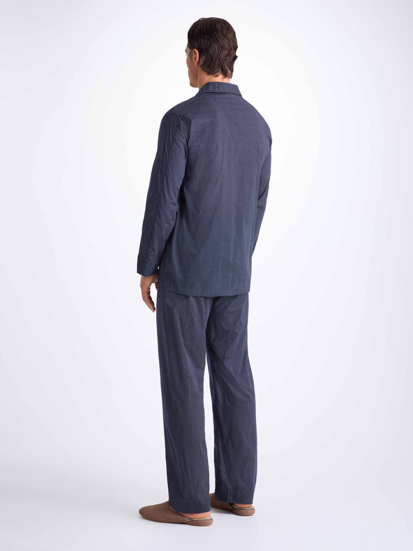 Derek Rose Men's Classic Fit Pajamas Cotton Batiste Navy Pin Dot Print Navy
